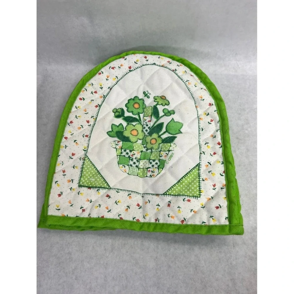 Vintage Alex Quilted Toaster Cover Green Floral Basket Retro Kitchen Cottagecore